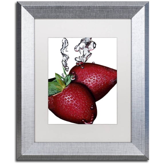 Trademark Fine Art "Strawberry Splash II" Canvas Art by Roderick Stevens White Matte, Silver Frame