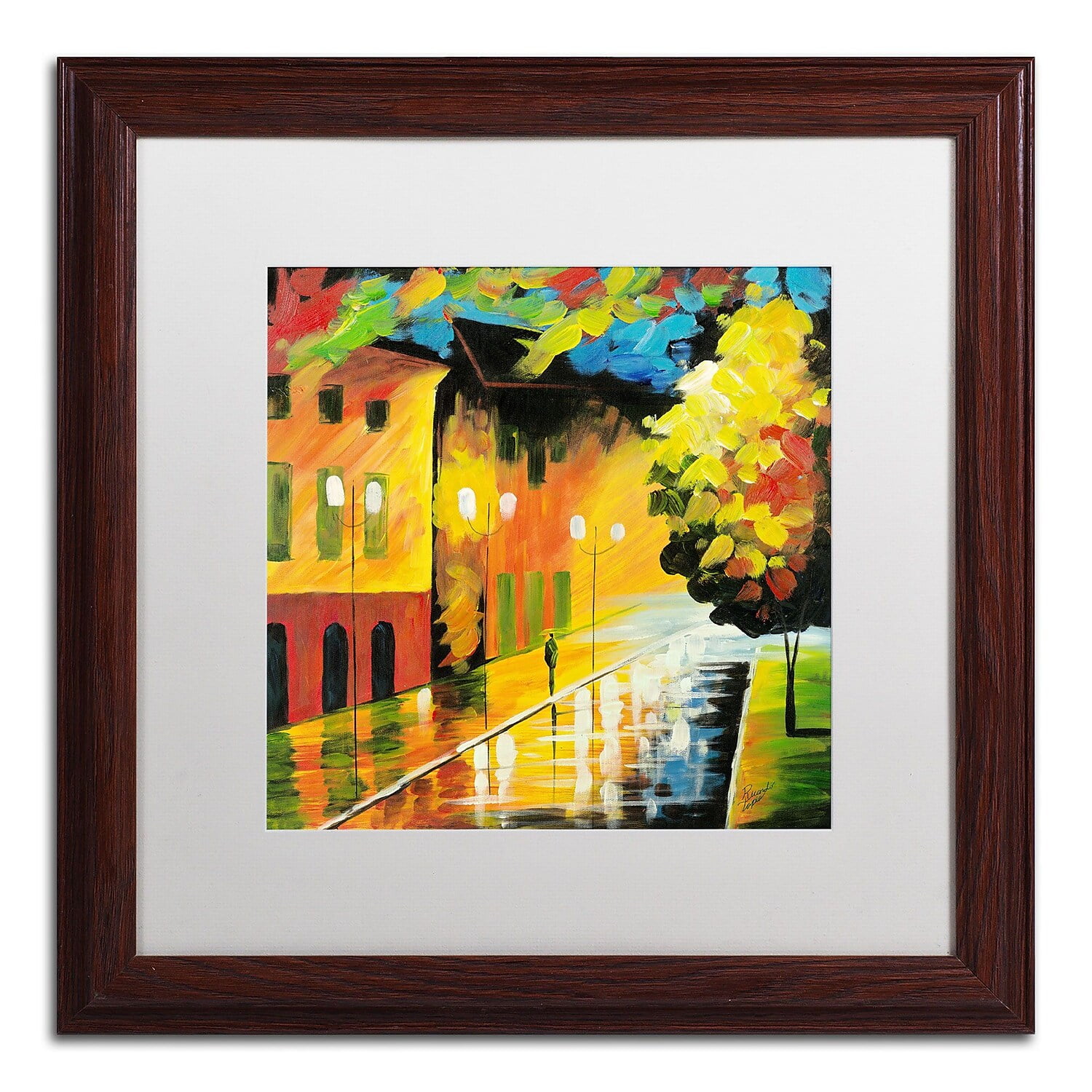 Colorful Street Light Landscape Giclee Canvas Art with Black Frame