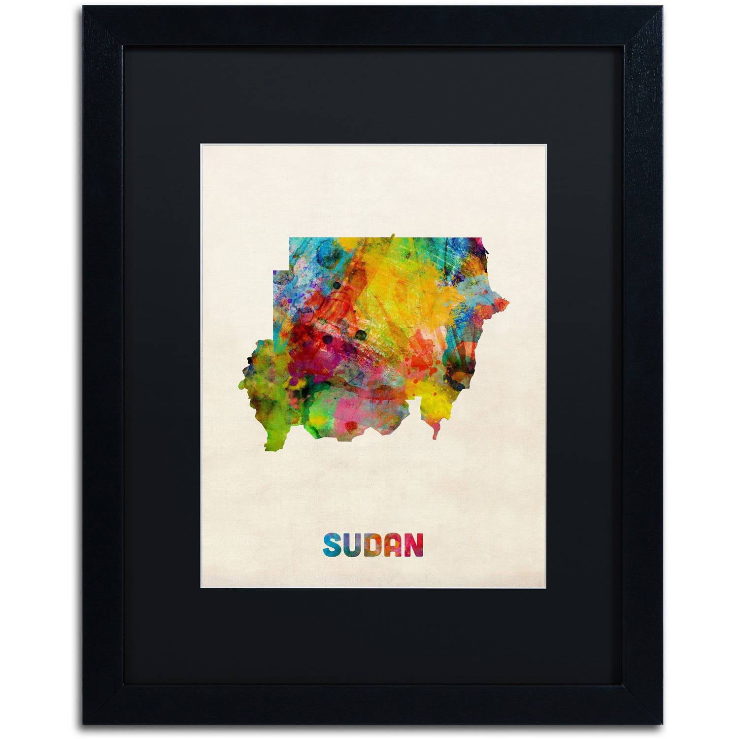 Trademark Fine Art 'Sudan Watercolor Map' Canvas Art by Michael Tompsett, Black Matte, Black Frame