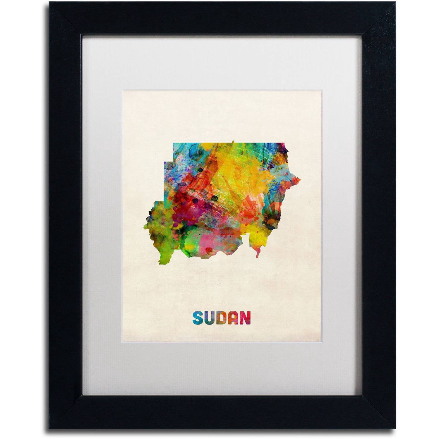 Trademark Fine Art 'Sudan Watercolor Map' Canvas Art by Michael Tompsett, White Matte, Black Frame