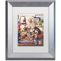 Trademark Fine Art 'Suds and Pups' Canvas Art by Jenny Newland, White Matte, Silver Frame