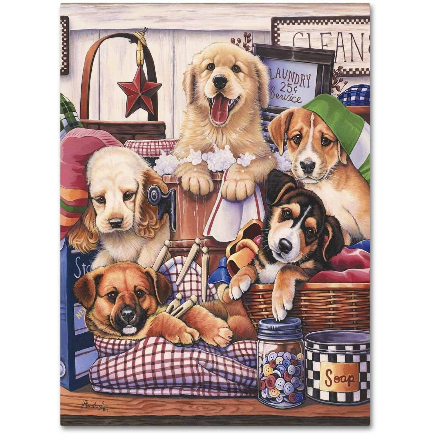 Trademark Fine Art 'Suds and Pups' Canvas Art by Jenny Newland ...