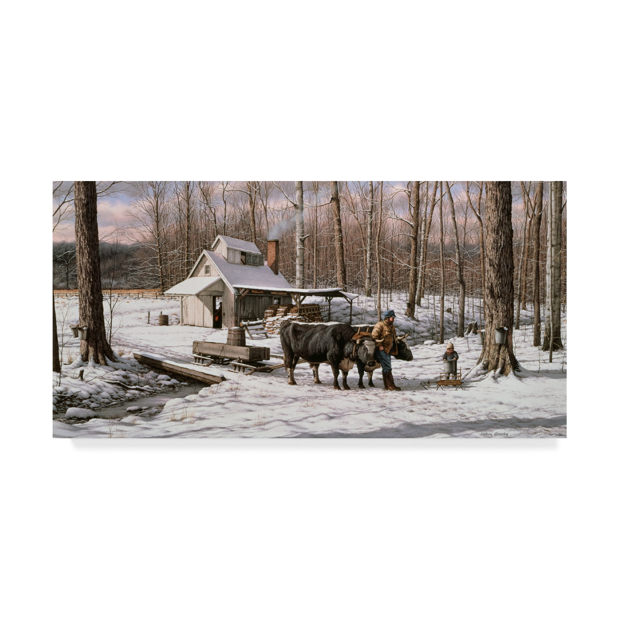 Large Framed Modern Farmhouse Landscape Canvas Art in Winter Scene