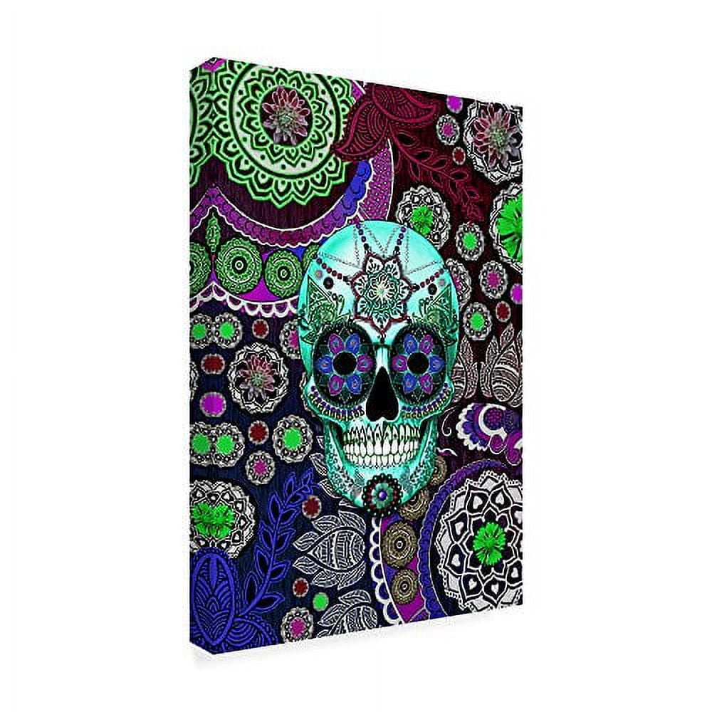 Modern Blue Skull Abstract Canvas Print with Wooden Frame