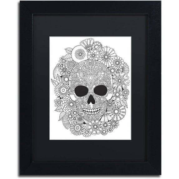 Trademark Fine Art "Sugar Skull Wreath" Canvas Art by Hello Angel, Black Matte, Black Frame