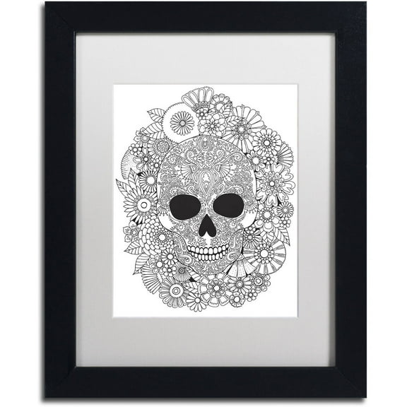 Trademark Fine Art "Sugar Skull Wreath" Canvas Art by Hello Angel, White Matte, Black Frame