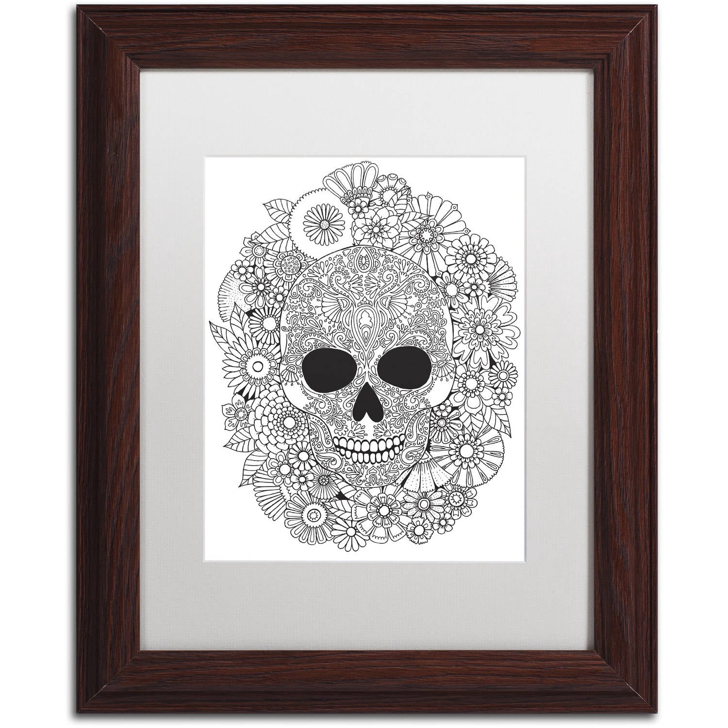 Trademark Fine Art "Sugar Skull Wreath" Canvas Art by Hello Angel, White Matte, Wood Frame