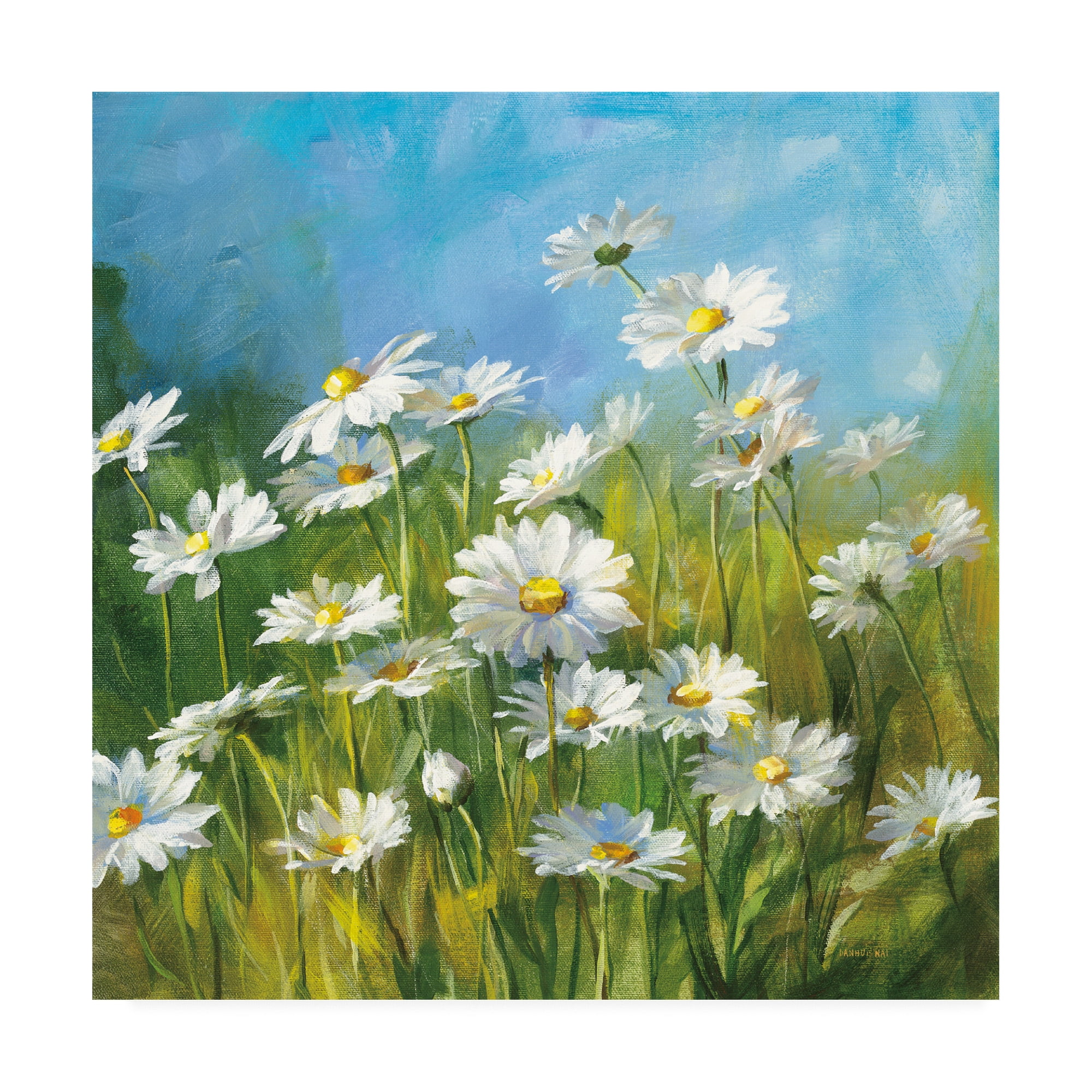 Summer Field Floral Canvas Art in Blue and Green