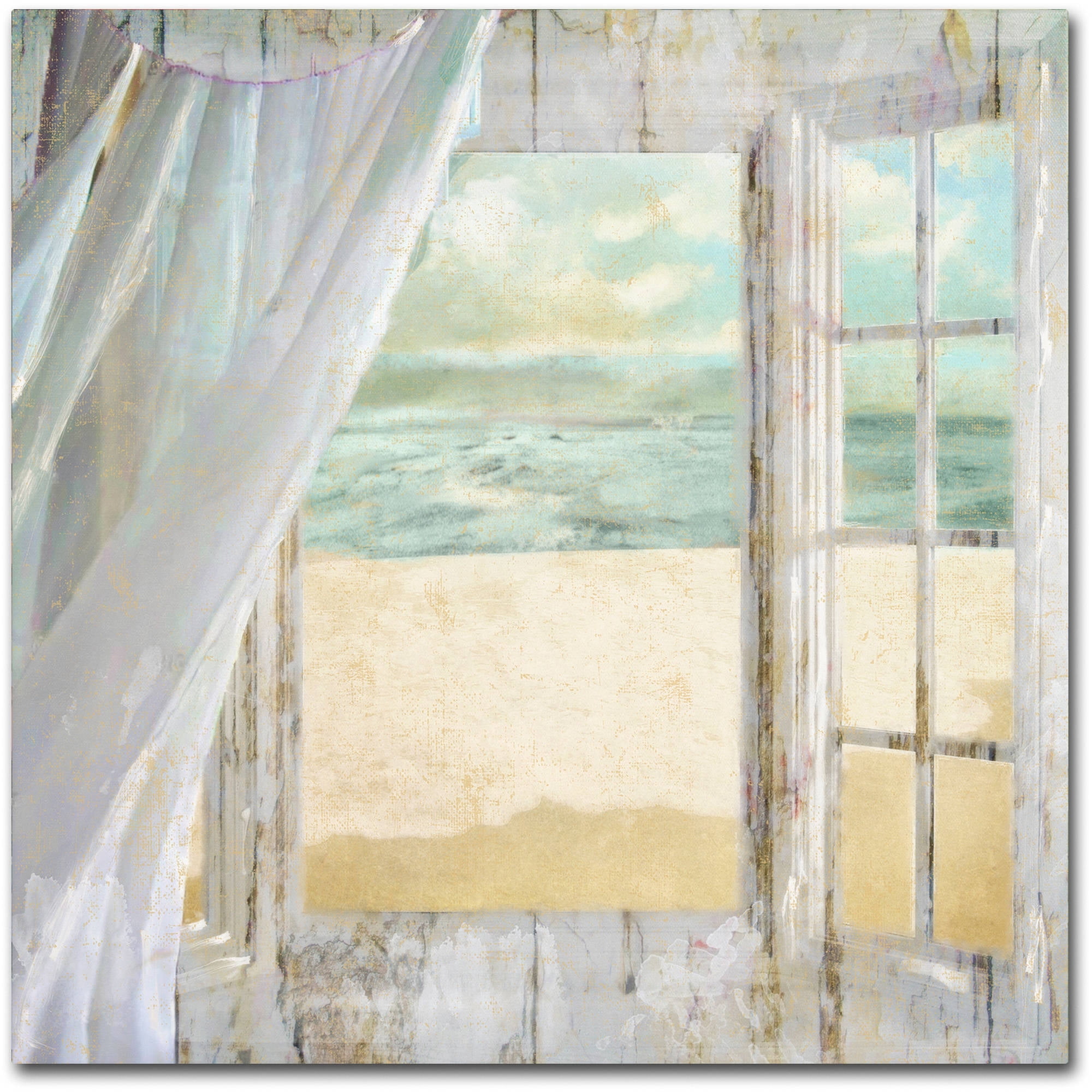 14" x 14" Multicolor Framed Beach Landscape Canvas Art