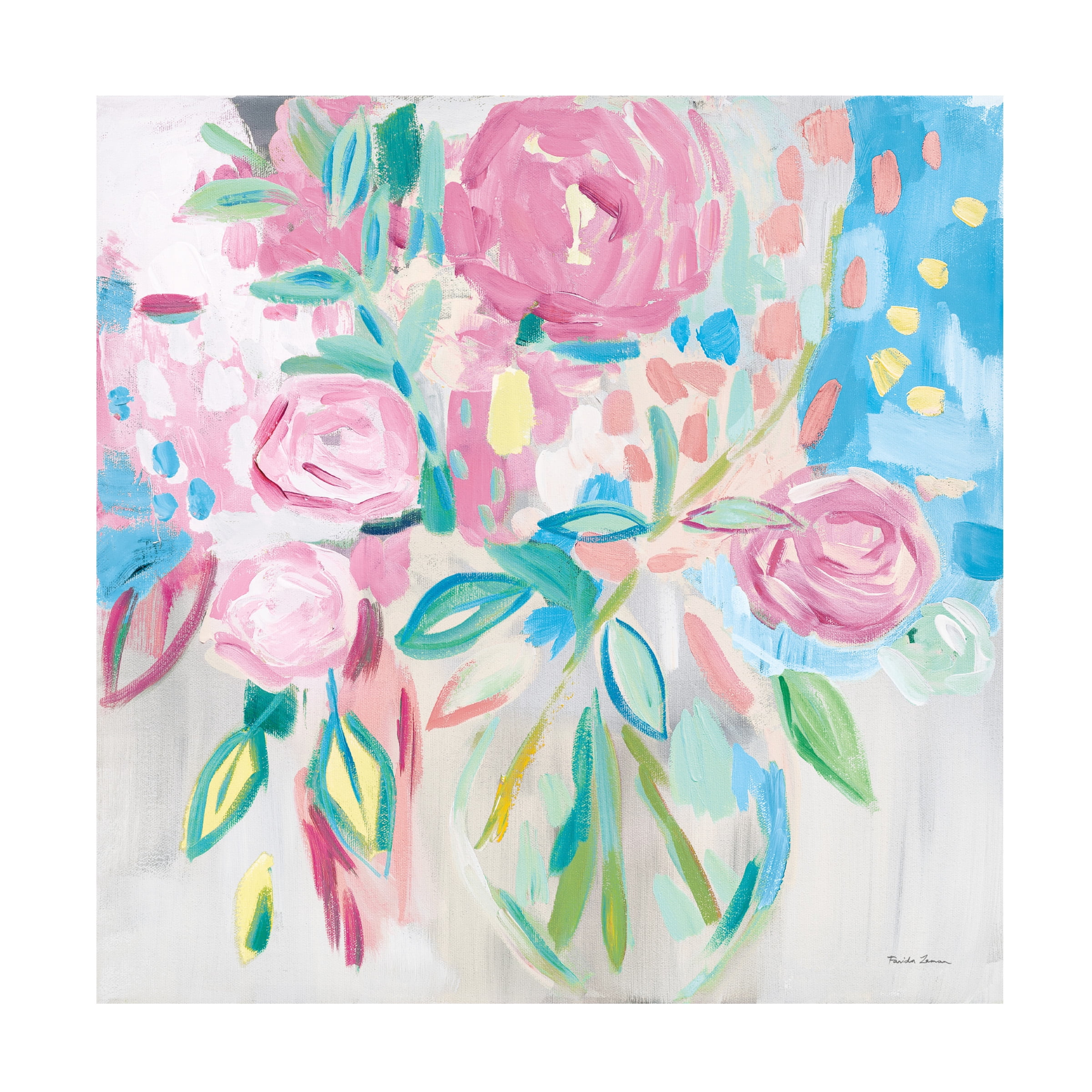 Trademark Fine Art Farida Zaman Summer Pink Floral Pastel Canvas Wall Art - 14x14