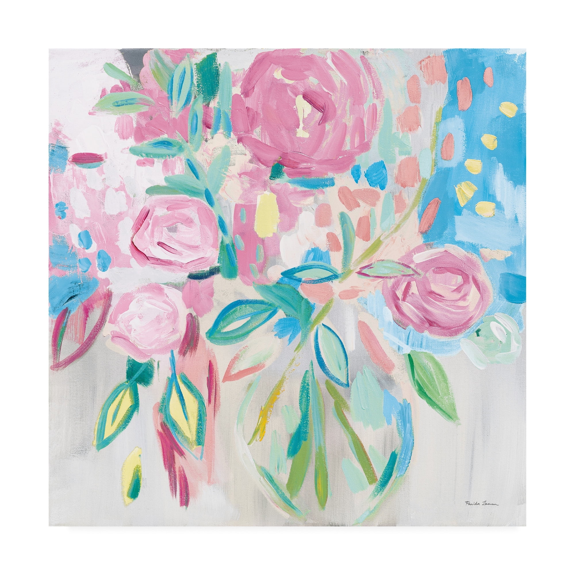 Summer Pink Floral Pastel Canvas Art Print, 14 x 14