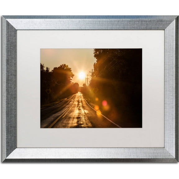 Trademark Fine Art "Sun Soaked Road" Canvas Art by Jason Shaffer, White Matte, Silver Frame