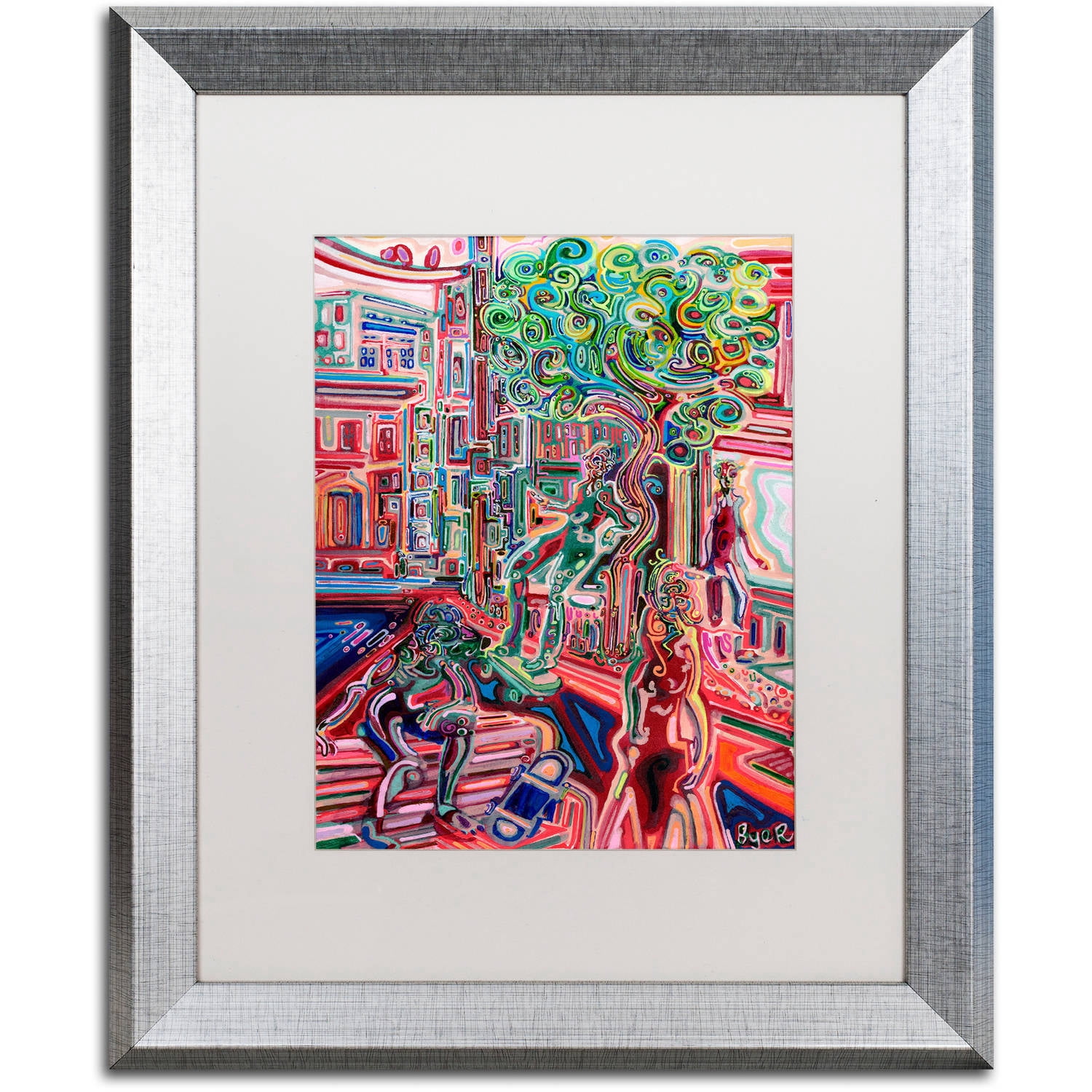 Trademark Fine Art "Sunday Skate" Canvas Art by Josh Byer, White Matte, Silver Frame