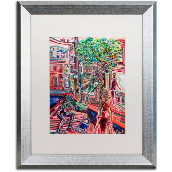 Trademark Fine Art "Sunday Skate" Canvas Art by Josh Byer, White Matte, Silver Frame