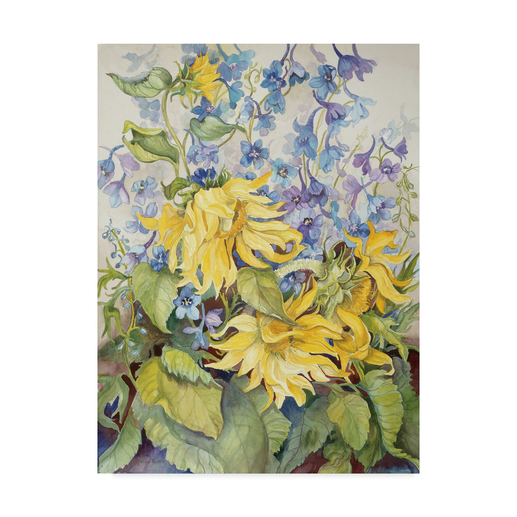 Trademark Fine Art 'Sunflowers Blue Delphinium' Canvas Art by Joanne Porter