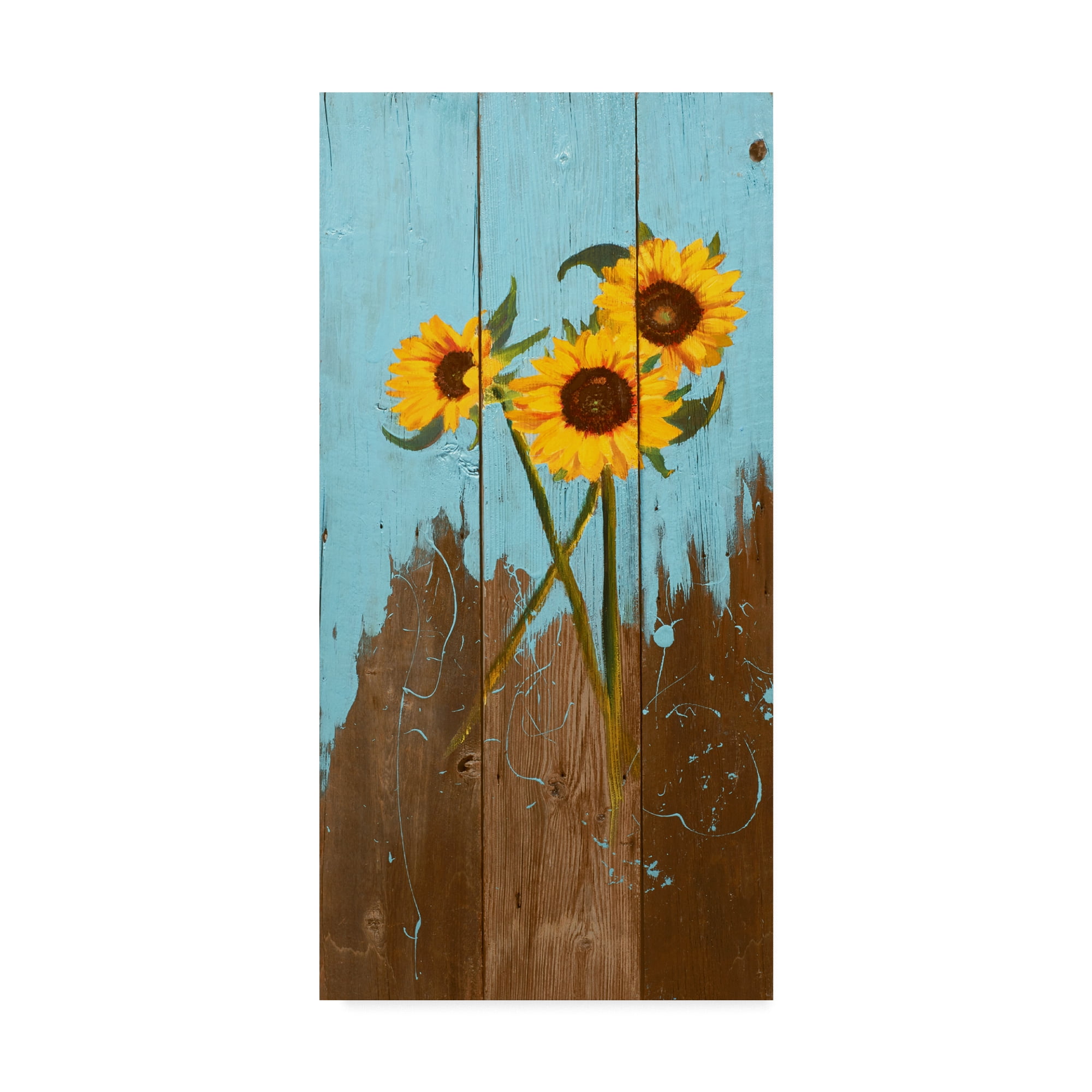 Trademark Fine Art 'Sunflowers on Wood I' Canvas Art by Sandra Iafrate