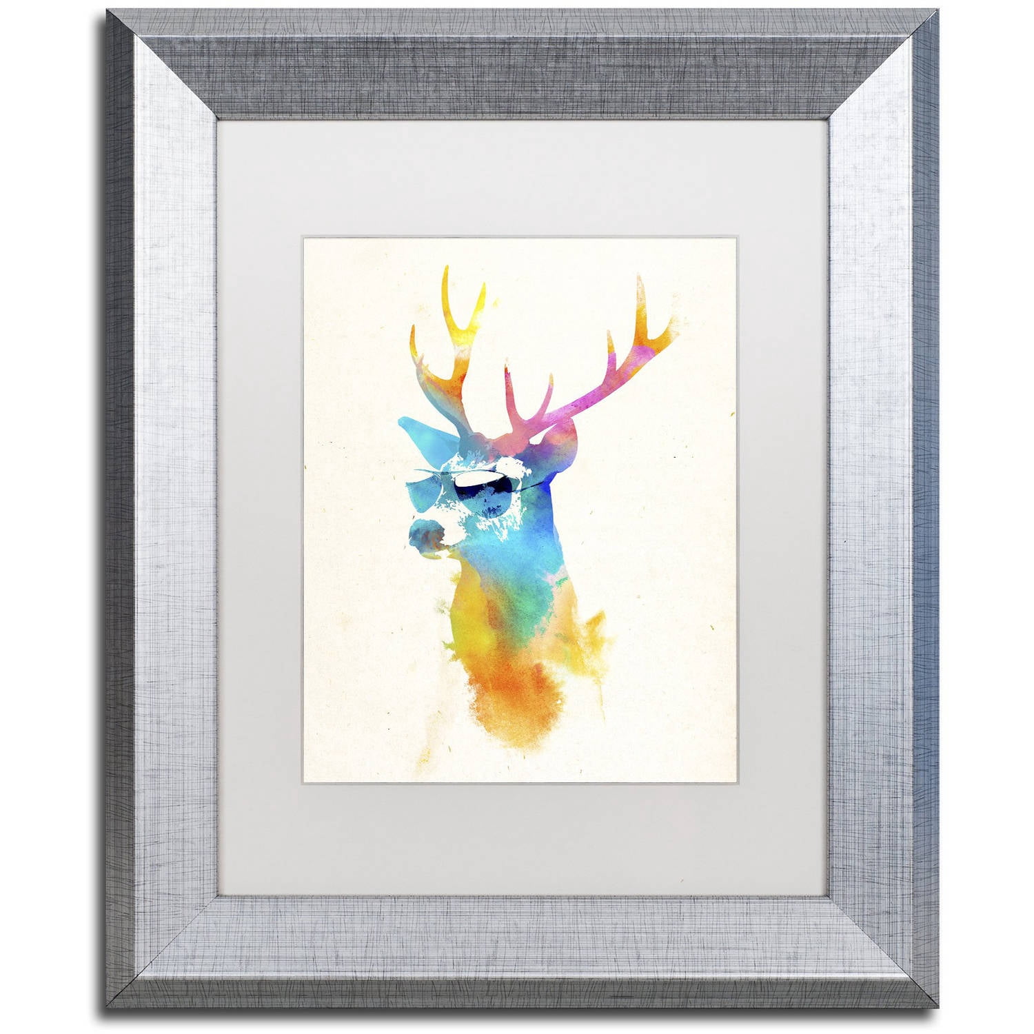 Trademark Fine Art 'Sunny Stag' Canvas Art by Robert Farkas, White Matte, Silver Frame