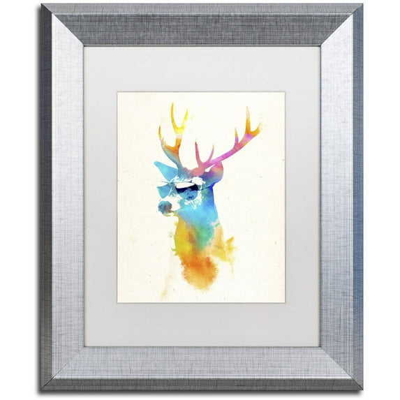 Trademark Fine Art 'Sunny Stag' Canvas Art by Robert Farkas, White Matte, Silver Frame