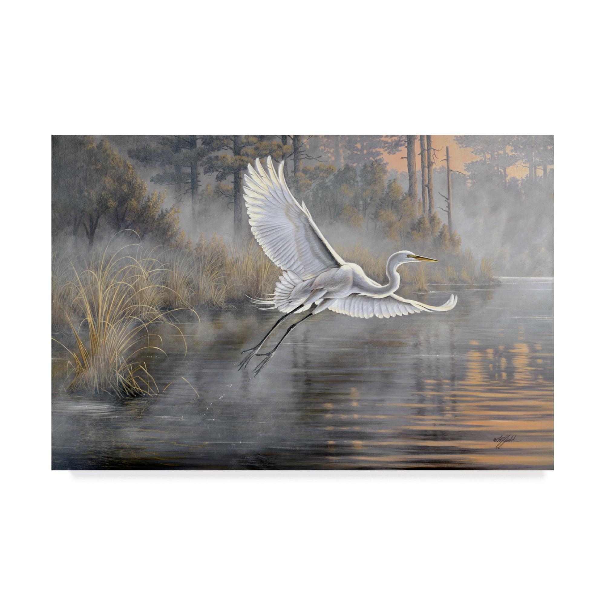 Sunrise Flight Heron Landscape Print on Canvas, 16x24 Inches