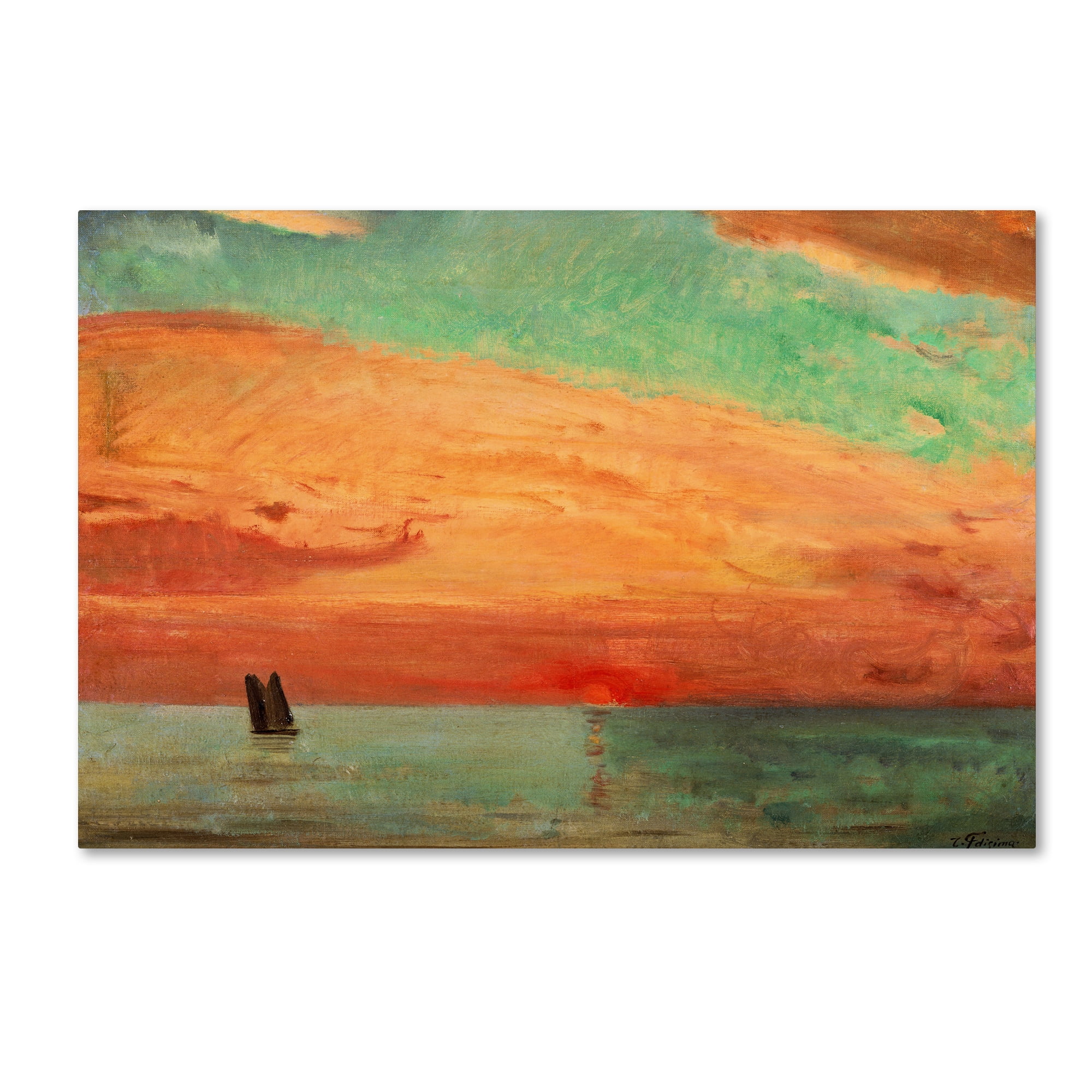 Sunrise Over The Eastern Sea Orange Sky Landscape Canvas Art