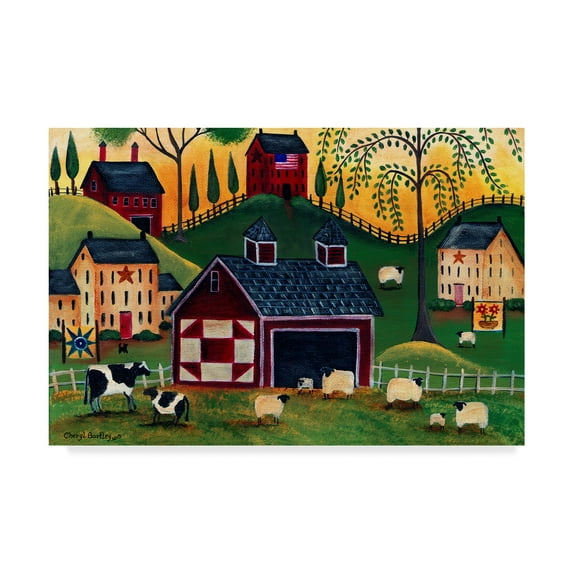 Trademark Fine Art 'Sunrise Red Quilt Barn' Canvas Art by Cheryl Bartley