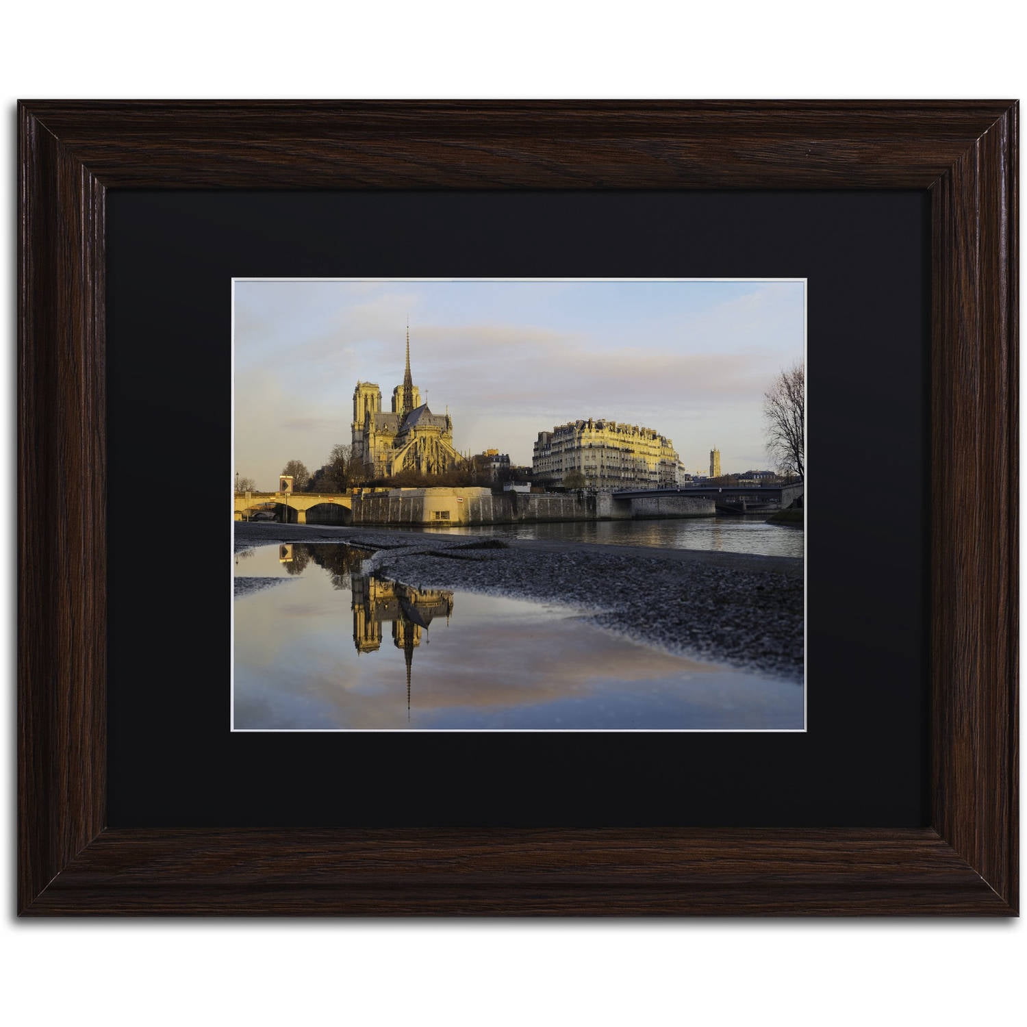 Trademark Fine Art "Sunrise in Notre Dame de Paris" Canvas Art by Mathieu Rivrin, Black Matte, Wood Frame