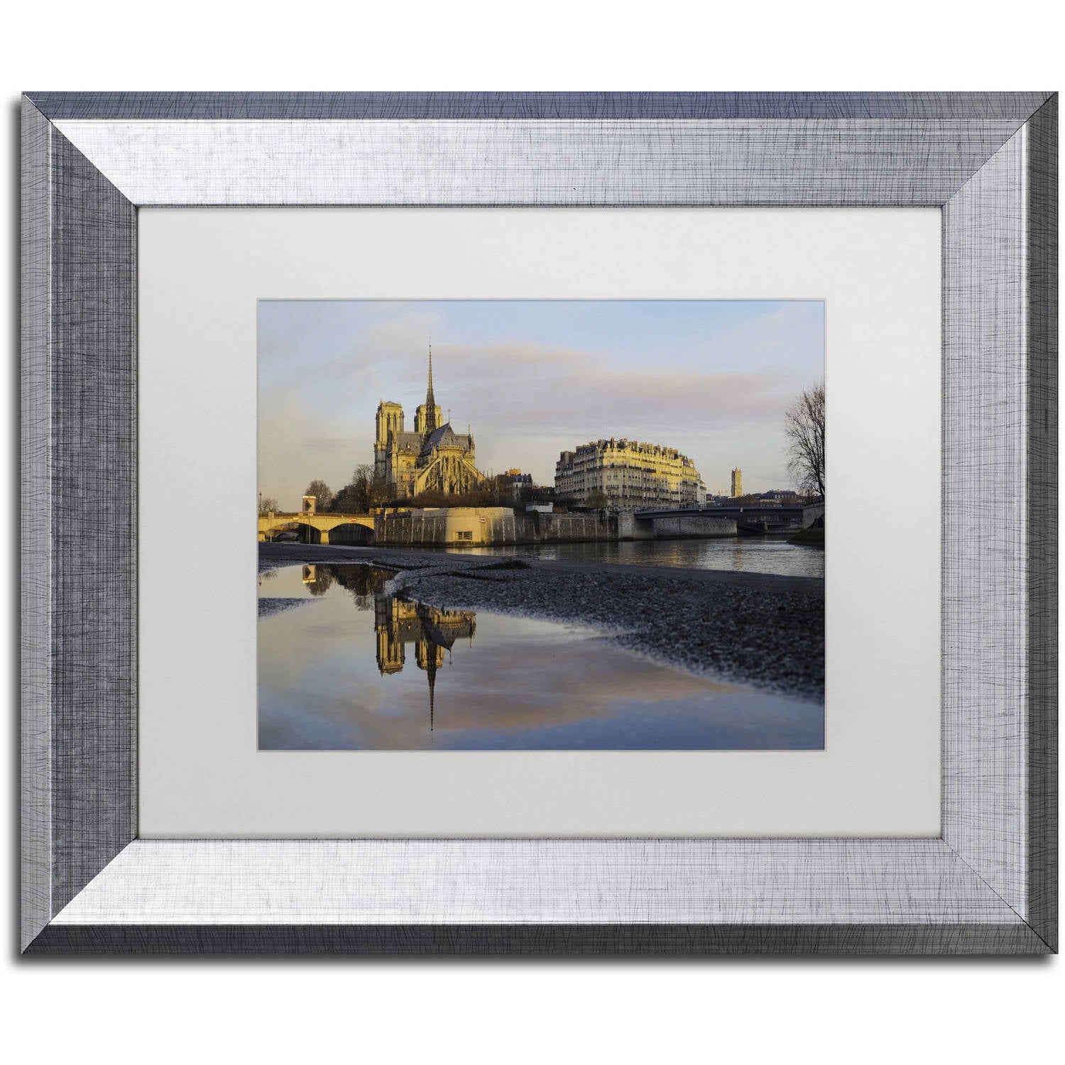 Trademark Fine Art "Sunrise in Notre Dame de Paris" Canvas Art by Mathieu Rivrin, White Matte, Silver Frame