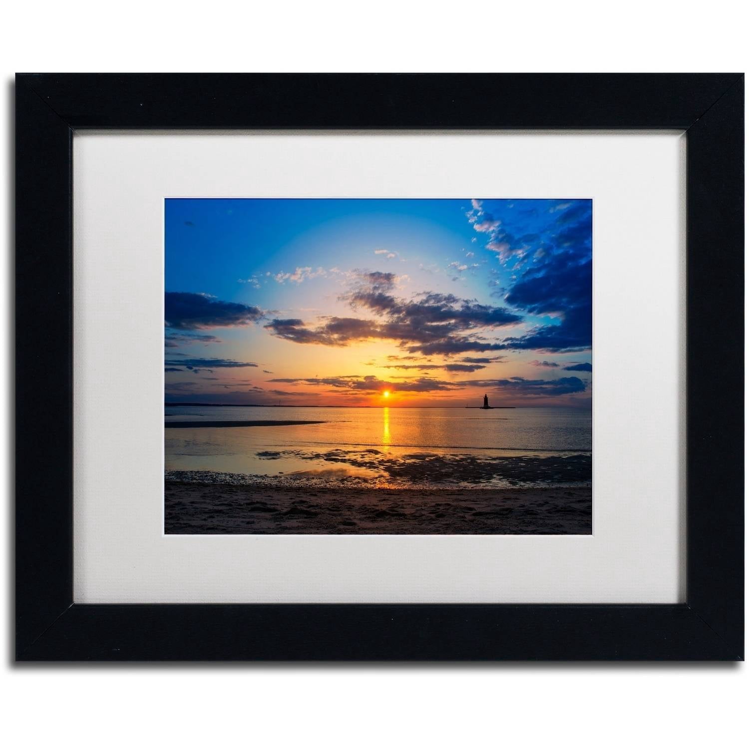 Trademark Fine Art 'Sunset Breakwater Lighthouse' Canvas Art by PIPA Fine Art, White Matte, Black Frame