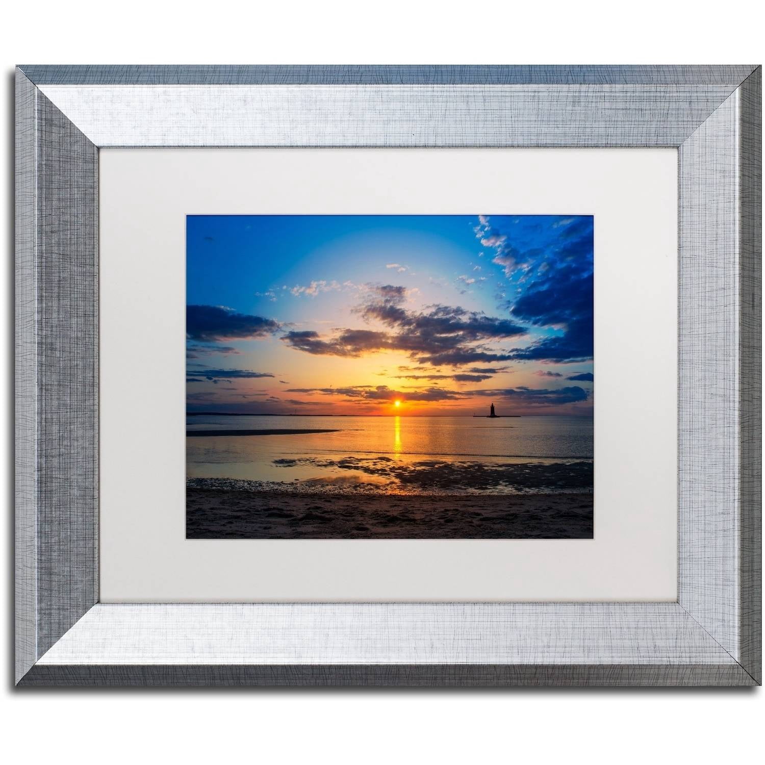 Trademark Fine Art 'Sunset Breakwater Lighthouse' Canvas Art by PIPA Fine Art, White Matte, Silver Frame