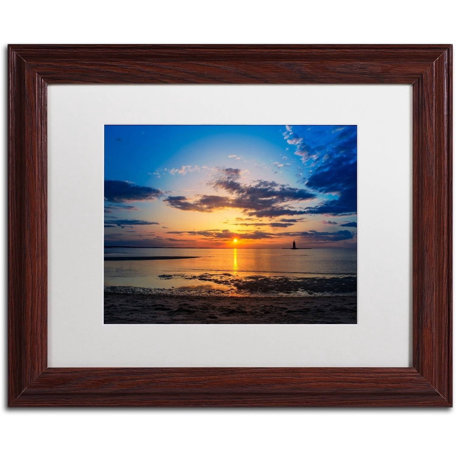Trademark Fine Art 'Sunset Breakwater Lighthouse' Canvas Art by PIPA Fine Art, White Matte, Wood Frame