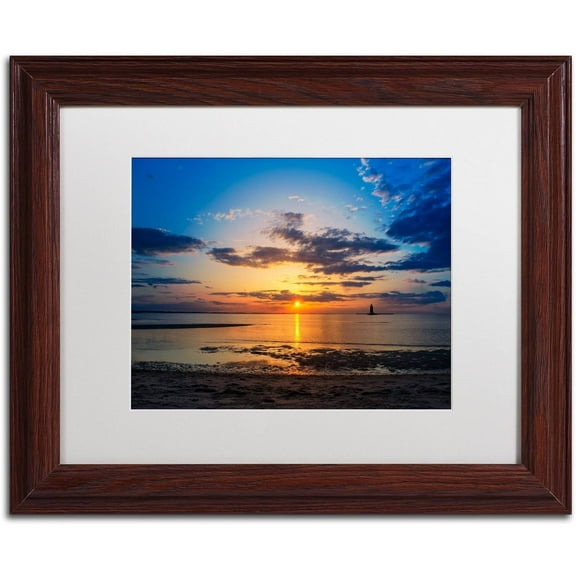 Trademark Fine Art 'Sunset Breakwater Lighthouse' Canvas Art by PIPA Fine Art, White Matte, Wood Frame