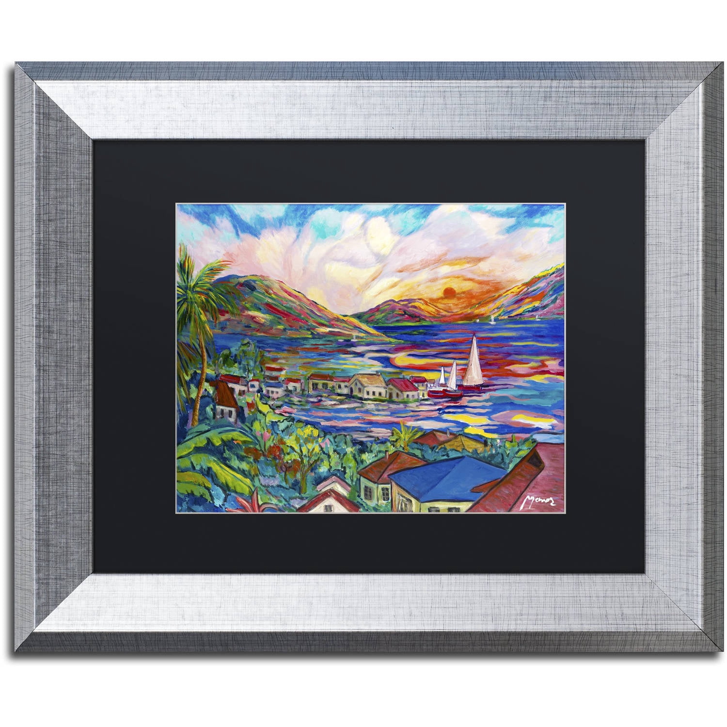 Trademark Fine Art "Sunset" Canvas Art by Manor Shadian Black Matte, Silver Frame