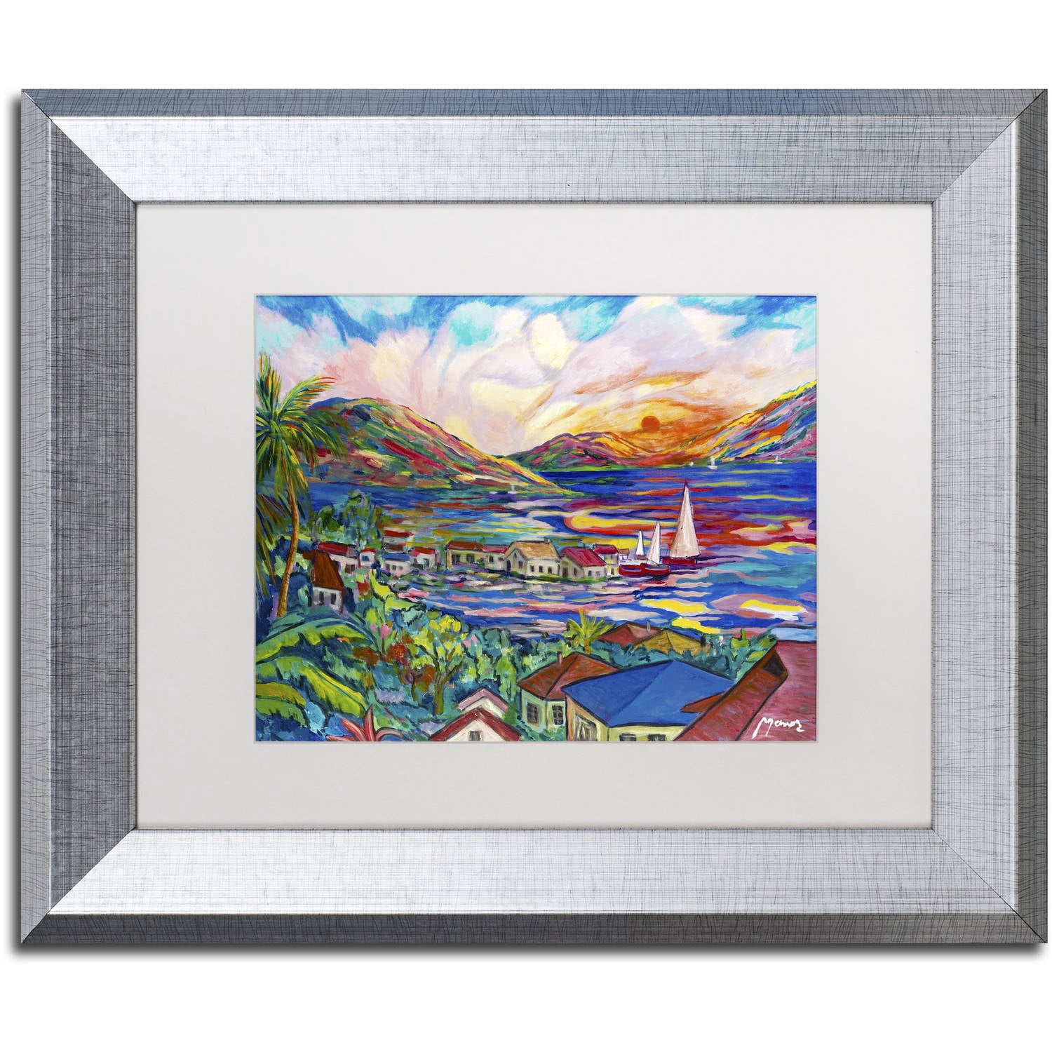 Trademark Fine Art "Sunset" Canvas Art by Manor Shadian White Matte, Silver Frame