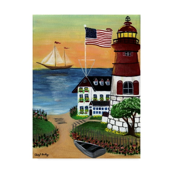Trademark Fine Art 'Sunset Lighthouse' Canvas Art by Cheryl Bartley