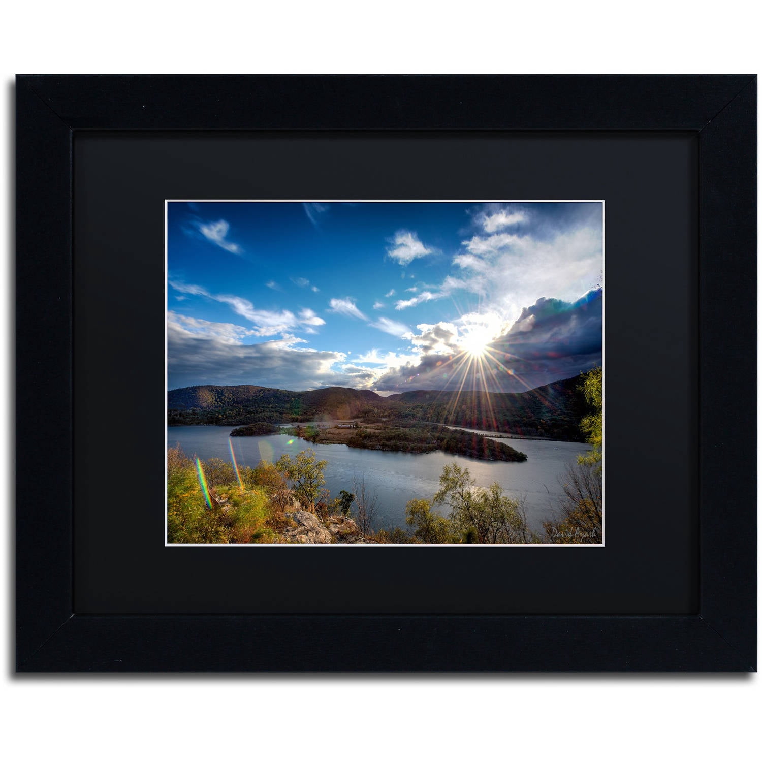 Trademark Fine Art "Sunset Over the Hudson" Canvas Art by David Ayash Black Matte, Black Frame