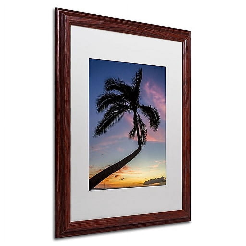 Trademark Fine Art "Sunset Palm" Canvas Art by Pierre Leclerc, White Matte/Wood Frame