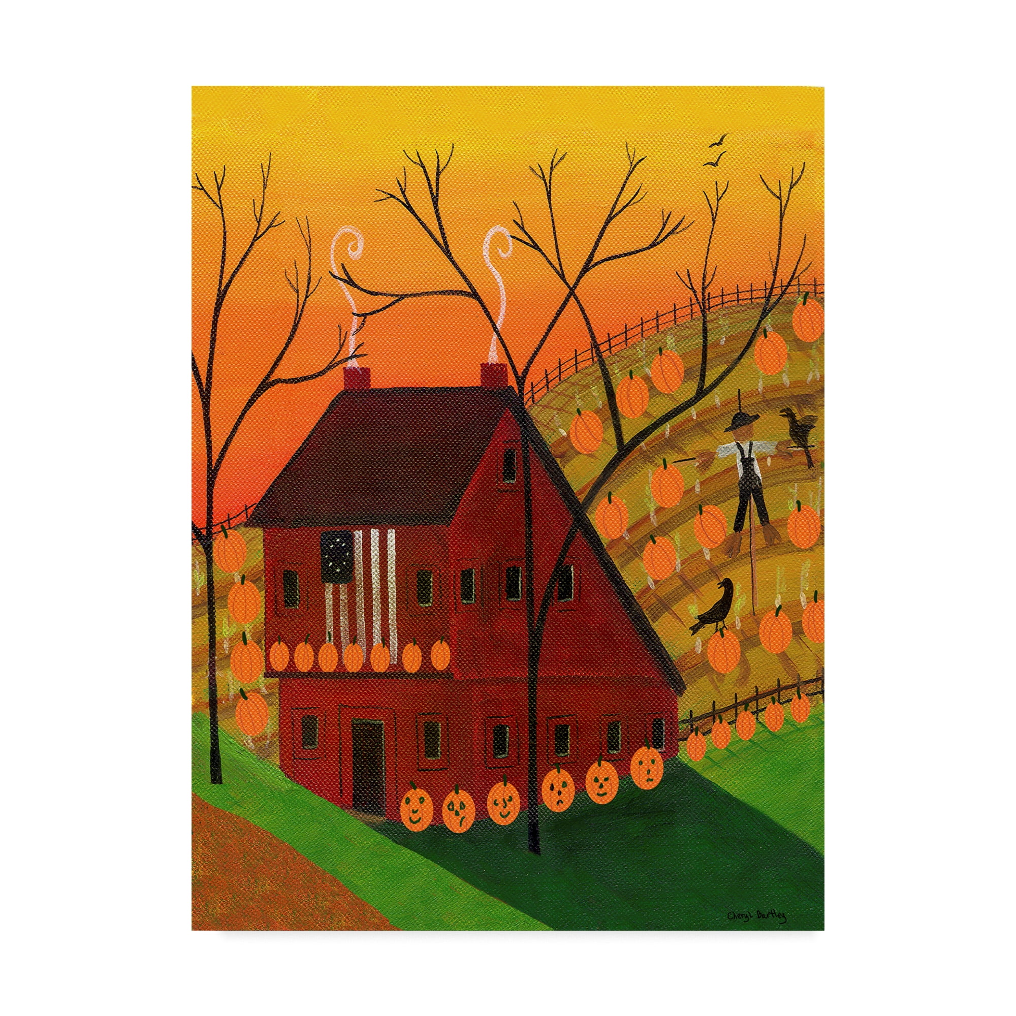 Trademark Fine Art 'Sunset Pumpkin Saltbox' Canvas Art by Cheryl Bartley