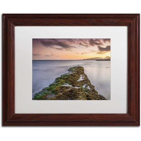Trademark Fine Art 'Sunset Reef' Canvas Art by Pierre Leclerc, White Matte, Wood Frame