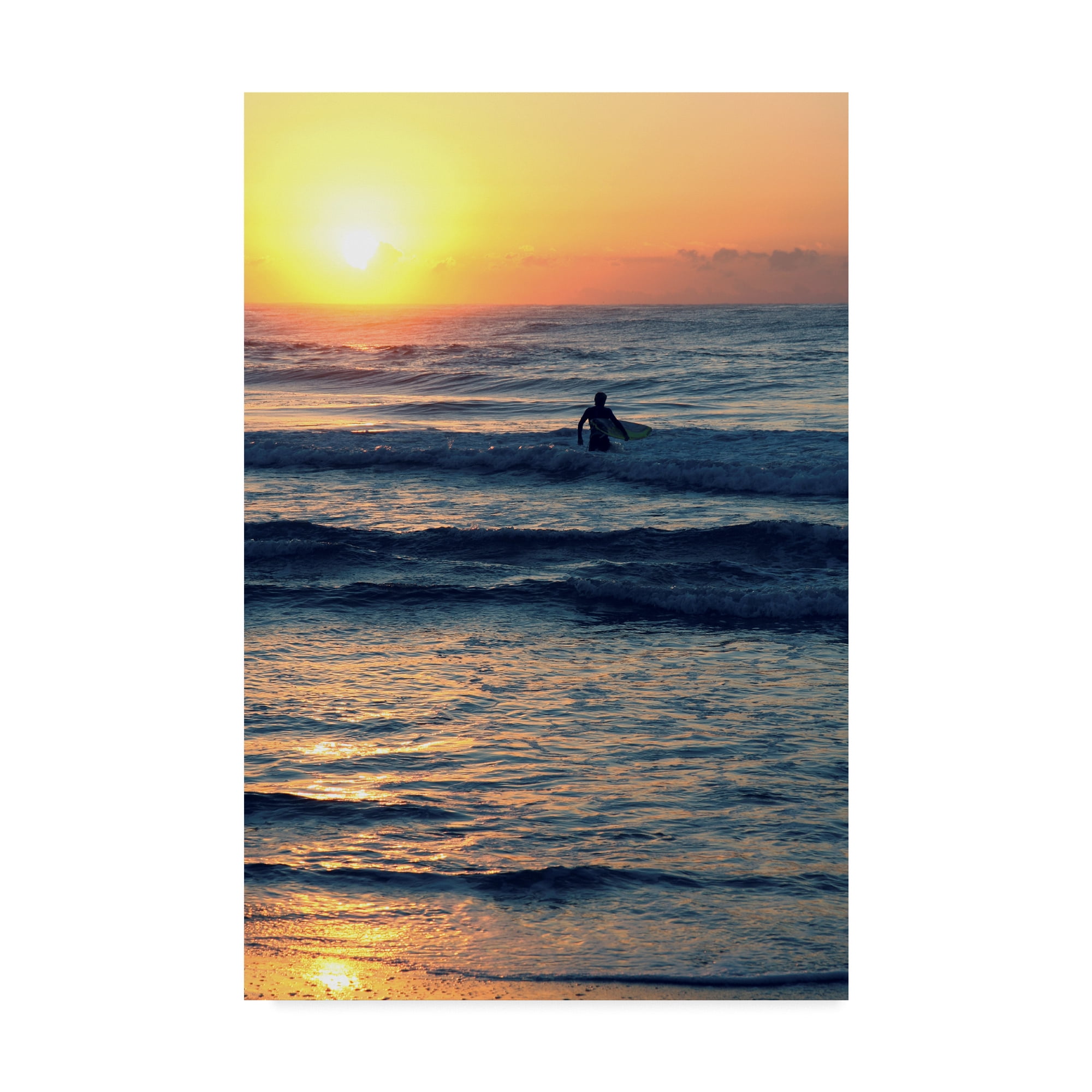 Modern Coastal Surf Landscape Canvas Art in Blue and White