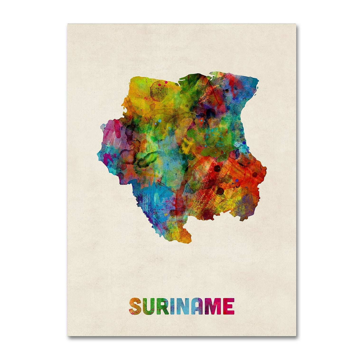 Trademark Fine Art "Suriname Watercolor Map" Canvas Art by Michael Tompsett