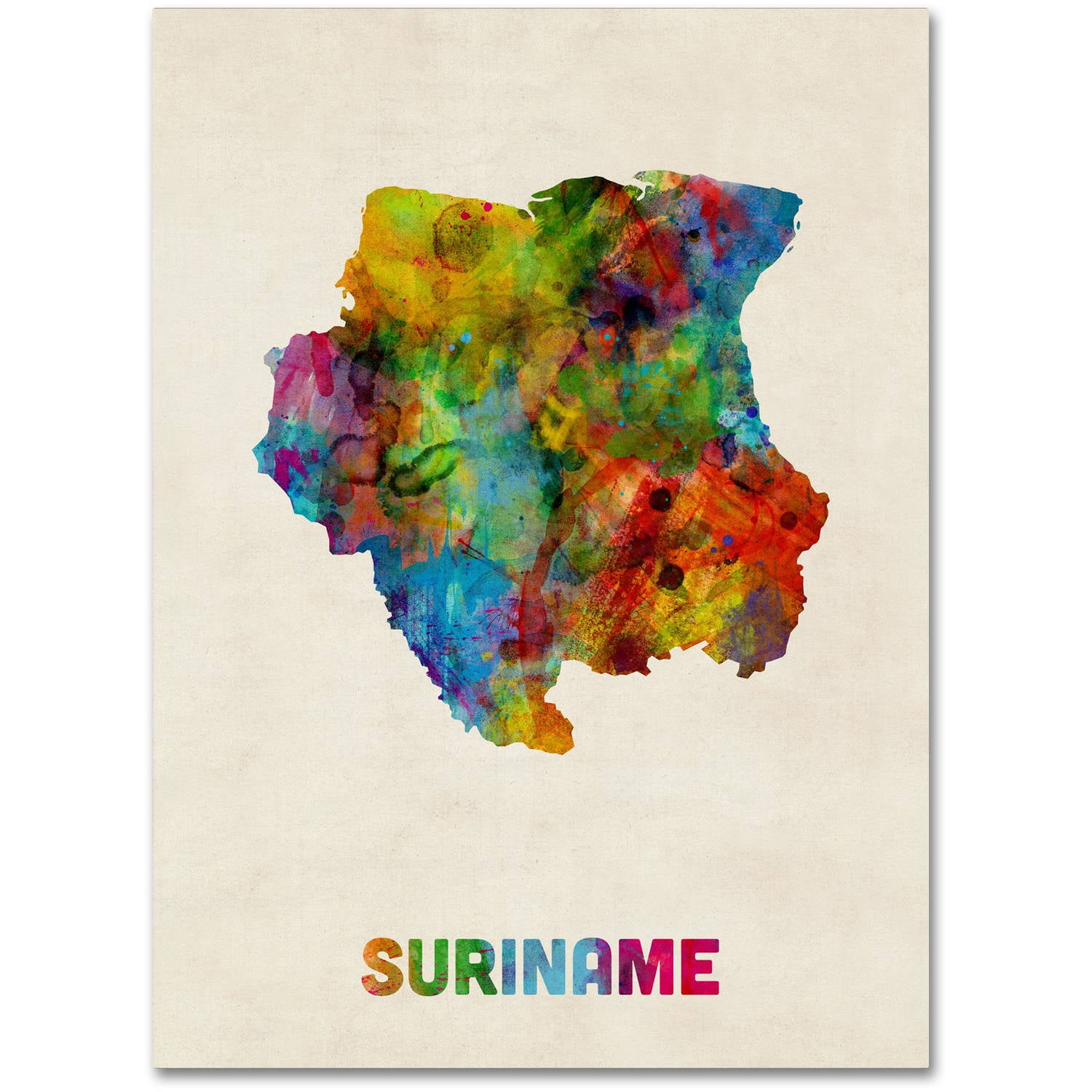 Trademark Fine Art "Suriname Watercolor Map" Canvas Art by Michael Tompsett