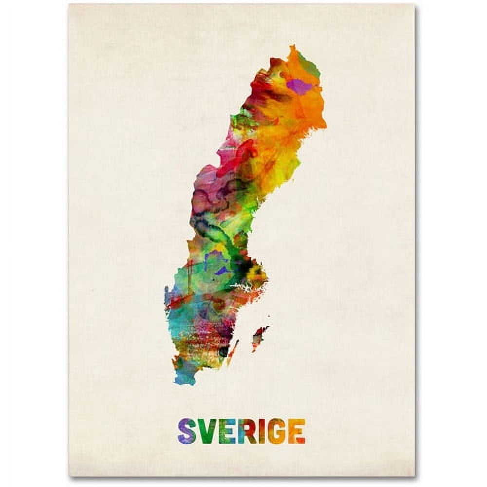 Trademark Fine Art "Sweden Watercolor Map" Canvas Art by Michael Tompsett