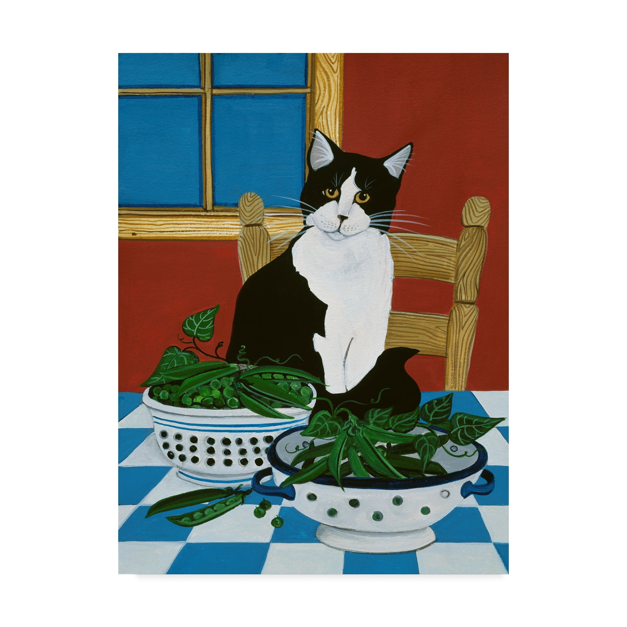 Black and White Cat with Garden Vegetables Gallery-Wrapped Canvas Art