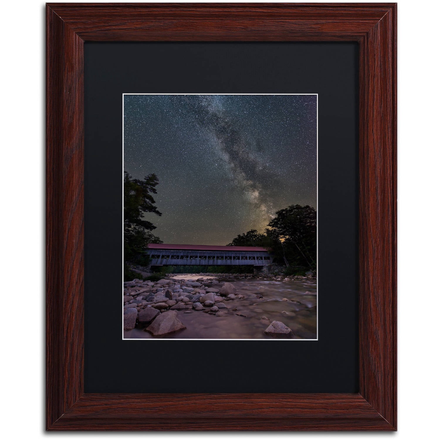 Trademark Fine Art "Swift River Night" Canvas Art by Michael Blanchette Photography Black Matte, Wood Frame