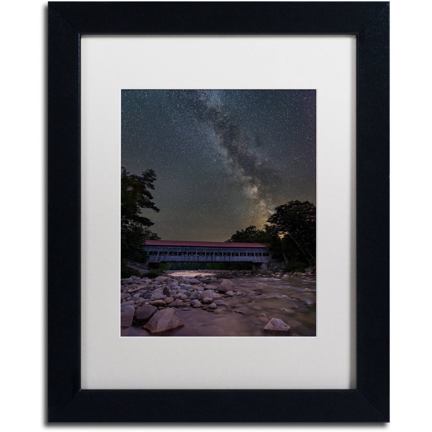 Trademark Fine Art "Swift River Night" Canvas Art by Michael Blanchette Photography White Matte, Black Frame