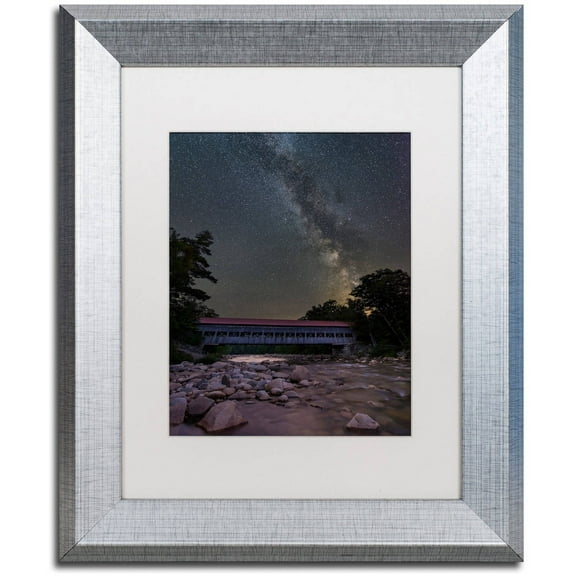 Trademark Fine Art "Swift River Night" Canvas Art by Michael Blanchette Photography White Matte, Silver Frame
