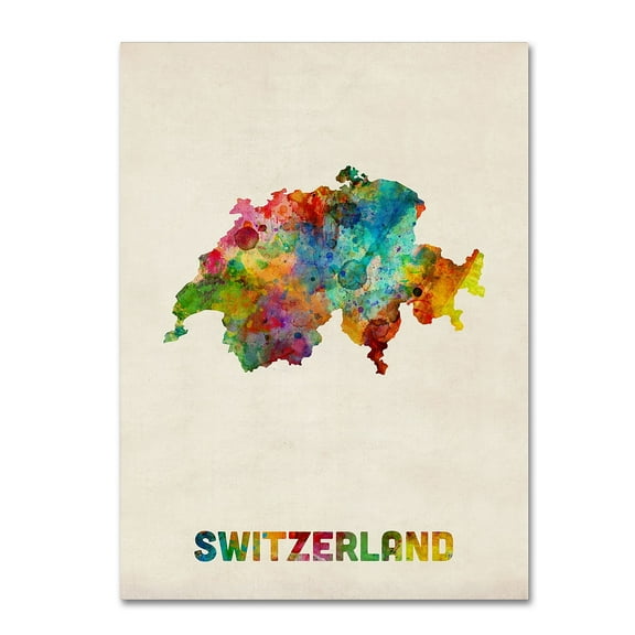 Trademark Fine Art "Switzerland Watercolor Map" Canvas Art by Michael Tompsett