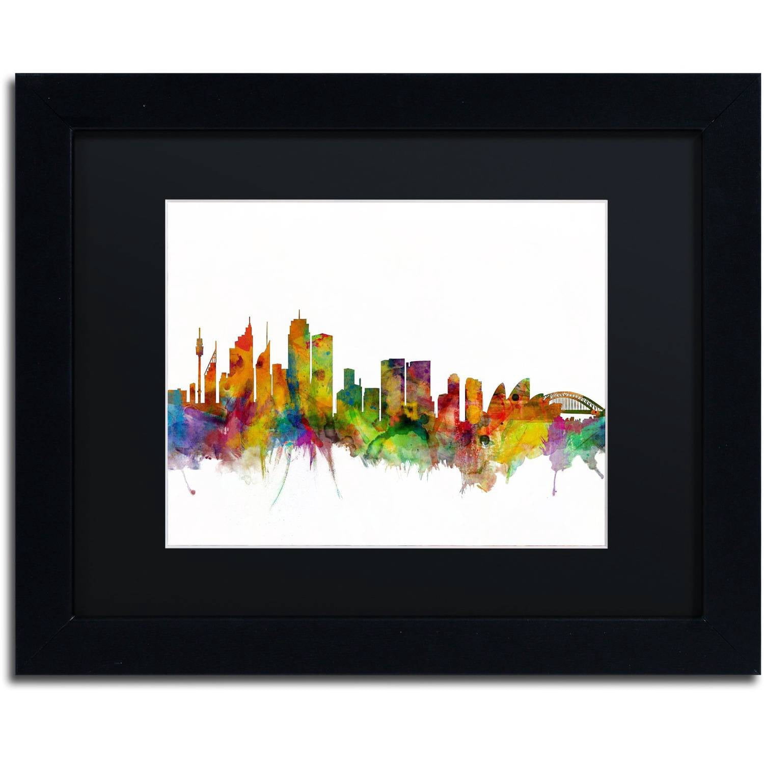 Trademark Fine Art "Sydney Australia Skyline IV" Canvas Art by Michael Tompsett Black Matte, Black Frame