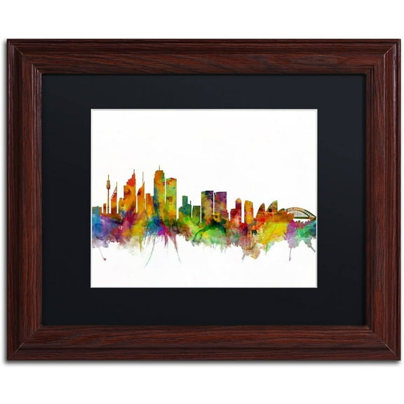 Trademark Fine Art "Sydney Australia Skyline IV" Canvas Art by Michael Tompsett Black Matte, Wood Frame