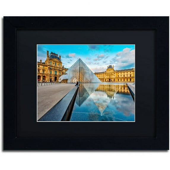 Trademark Fine Art "Symetrie du Louvre" Canvas Art by Mathieu Rivrin, Black Matte, Black Frame